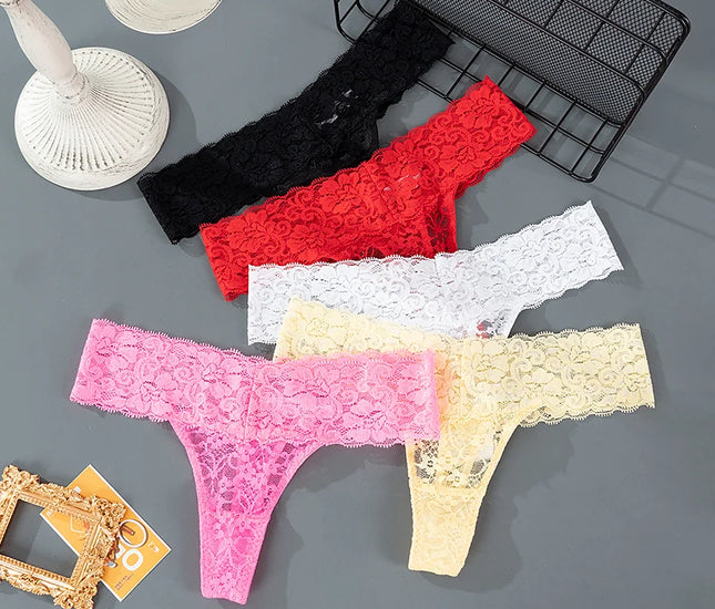 M-XXL - Lacey Floral Low Waist Thong - Set of 3