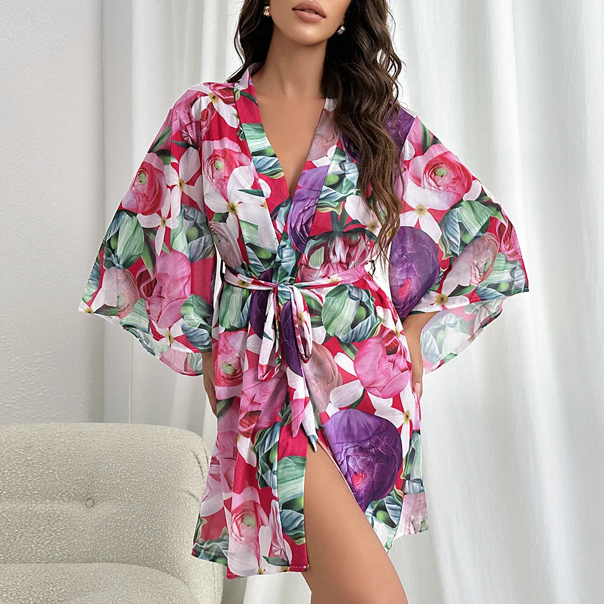 Tropical Bloom -  Kimono Style Bathrobe