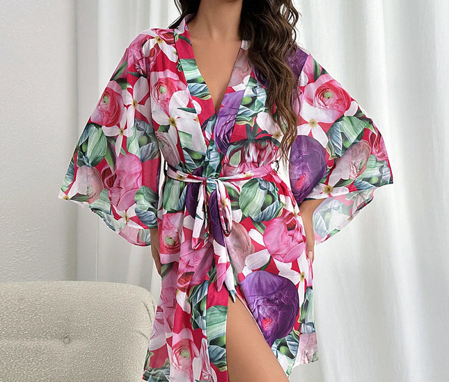 Tropical Bloom -  Kimono Style Bathrobe