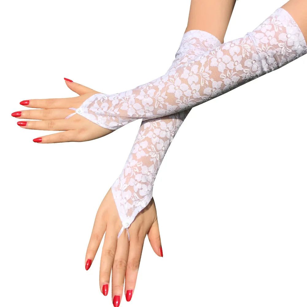 Fingerless Long Lace Bridal Gloves with Rhinestone