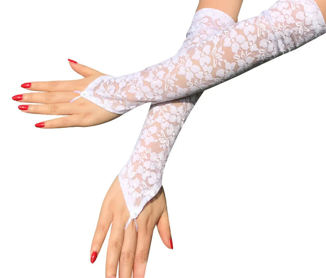 Fingerless Long Lace Bridal Gloves with Rhinestone