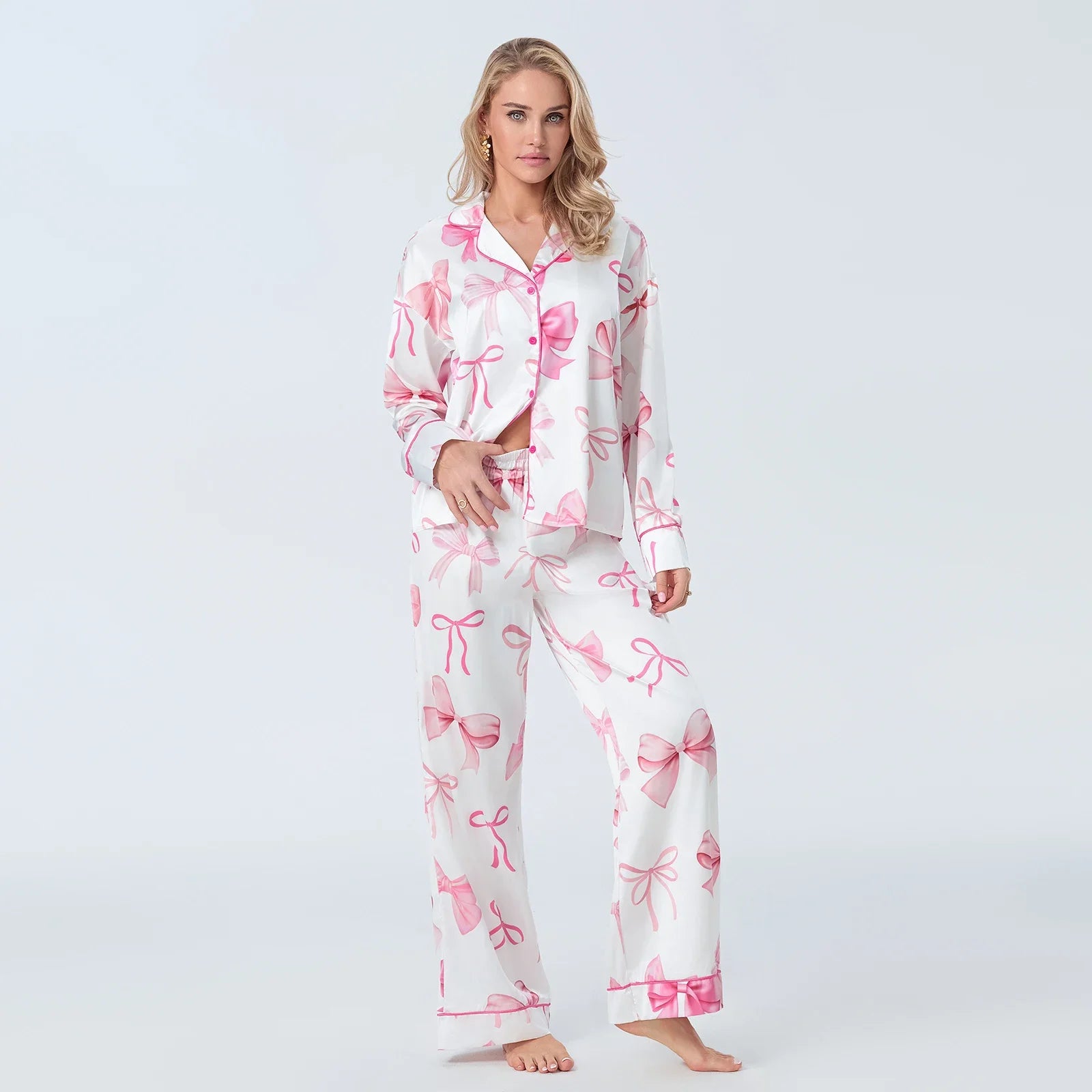 Bow-tiful Romance 2 Piece Satin Loungewear Set