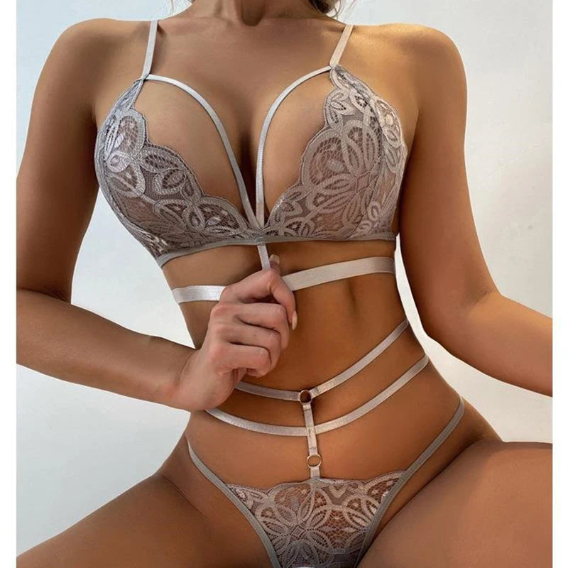 Sensual Floral Lace Bra and Thong Set