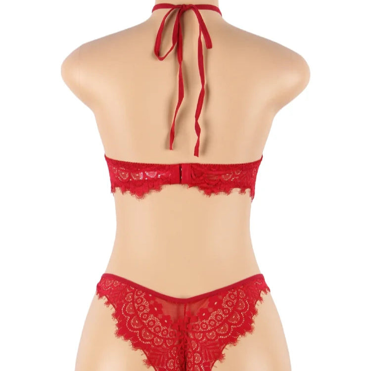 Lace Halter Bra and Panty 2 Piece Set