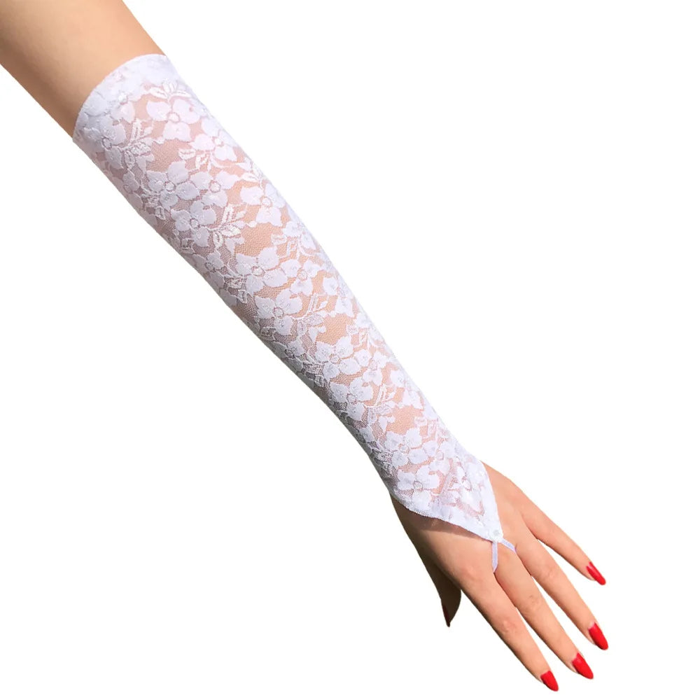Fingerless Long Lace Bridal Gloves with Rhinestone