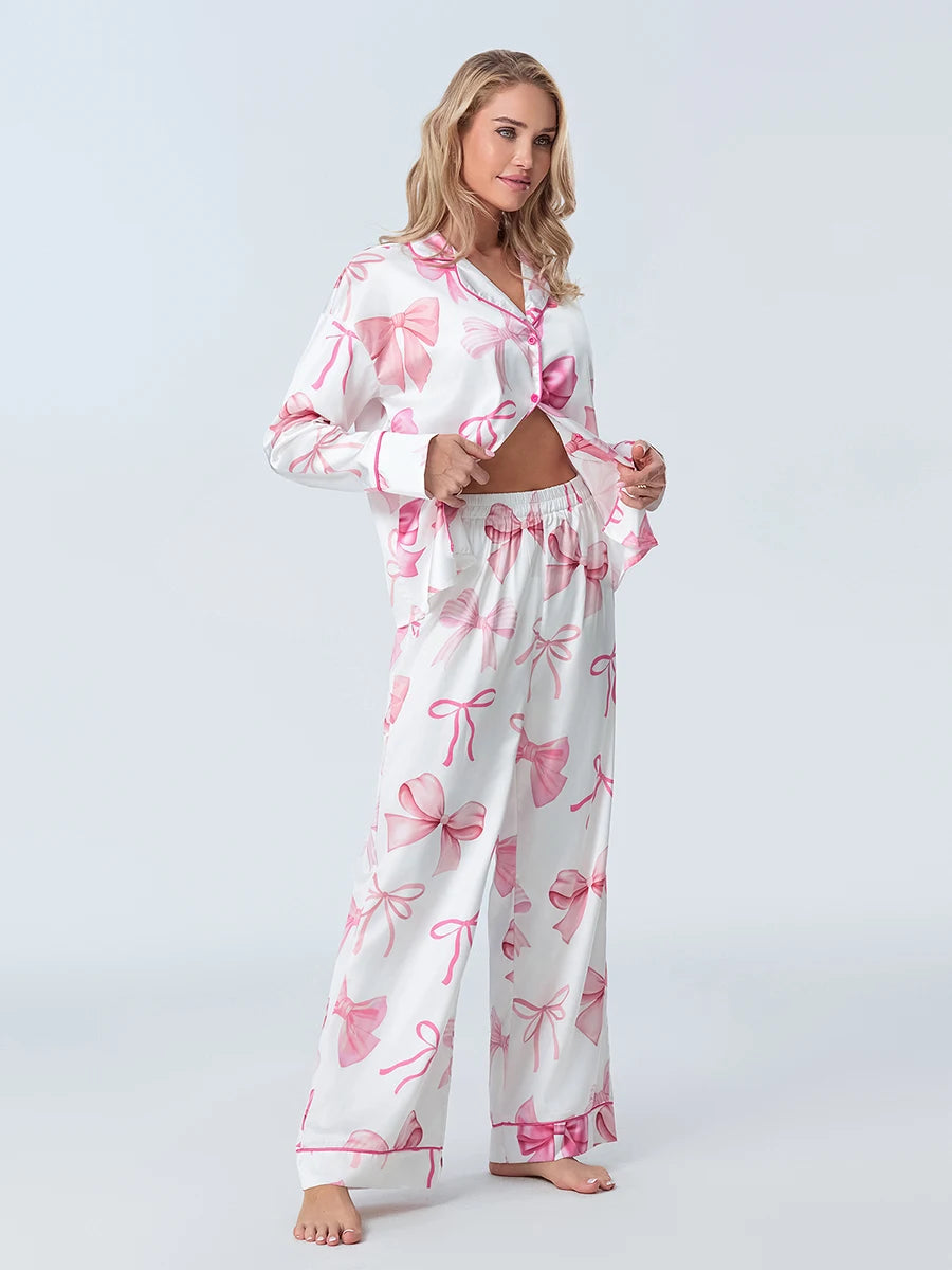 Bow-tiful Romance 2 Piece Satin Loungewear Set