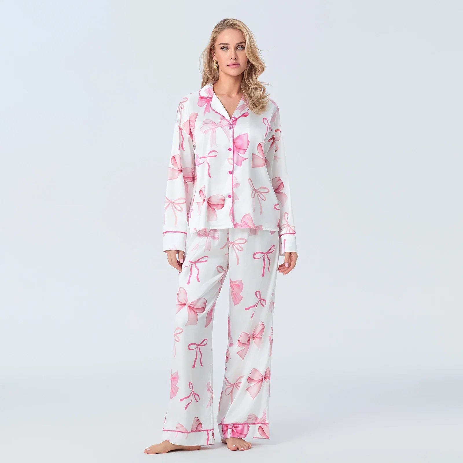 Bow-tiful Romance 2 Piece Satin Loungewear Set