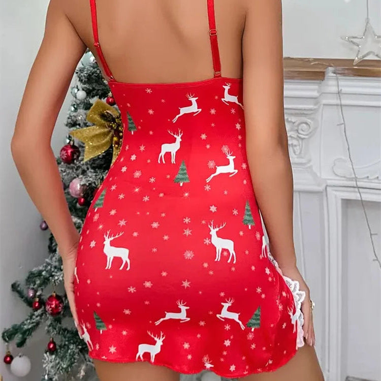 Sexy Christmas Soft Satin Sling Nightie