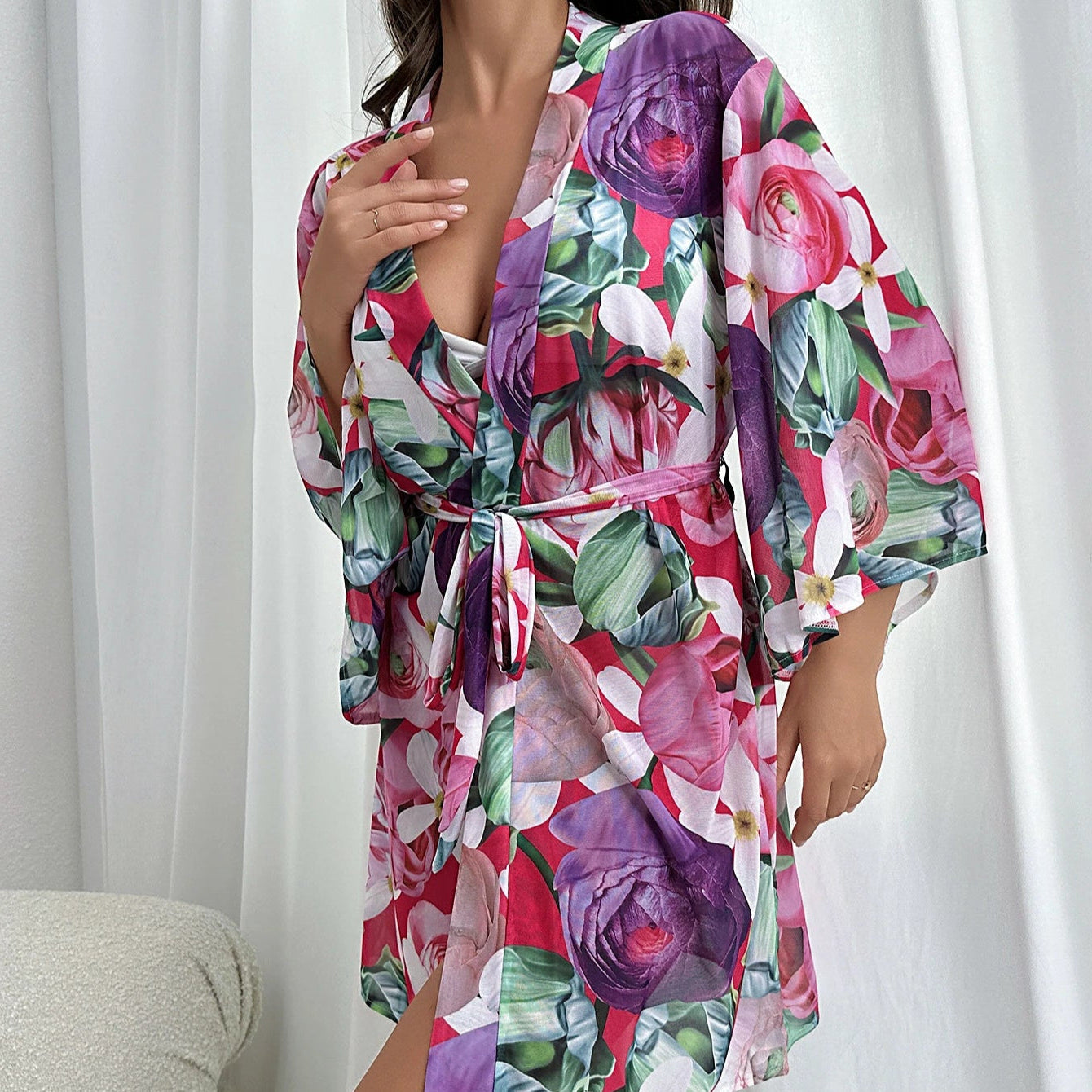 Tropical Bloom -  Kimono Style Bathrobe