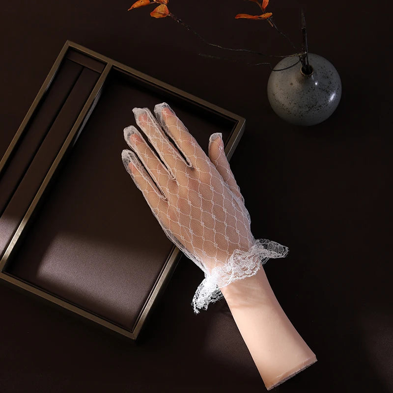 White Mesh Short Bridal Gloves