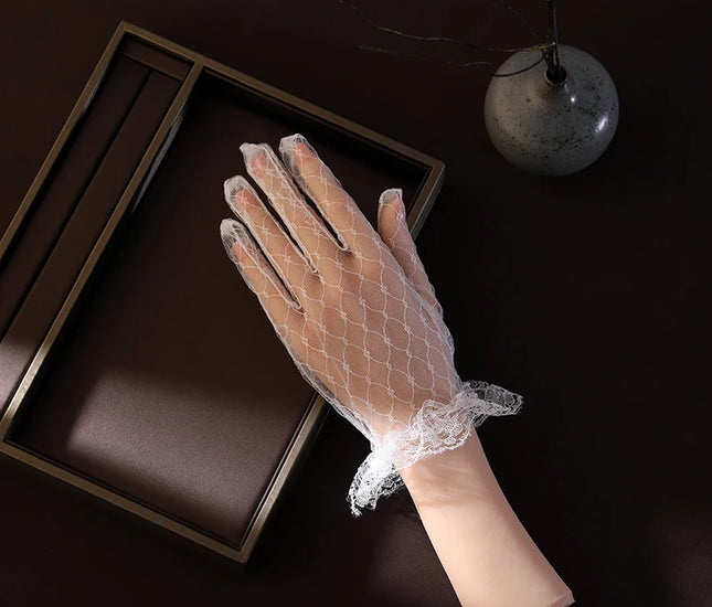 White Mesh Short Bridal Gloves