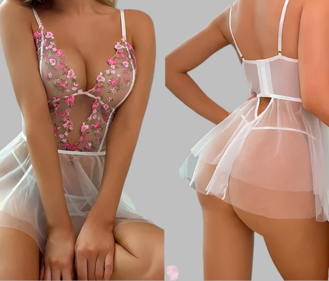 Seductive Lace Embroidered Babydoll