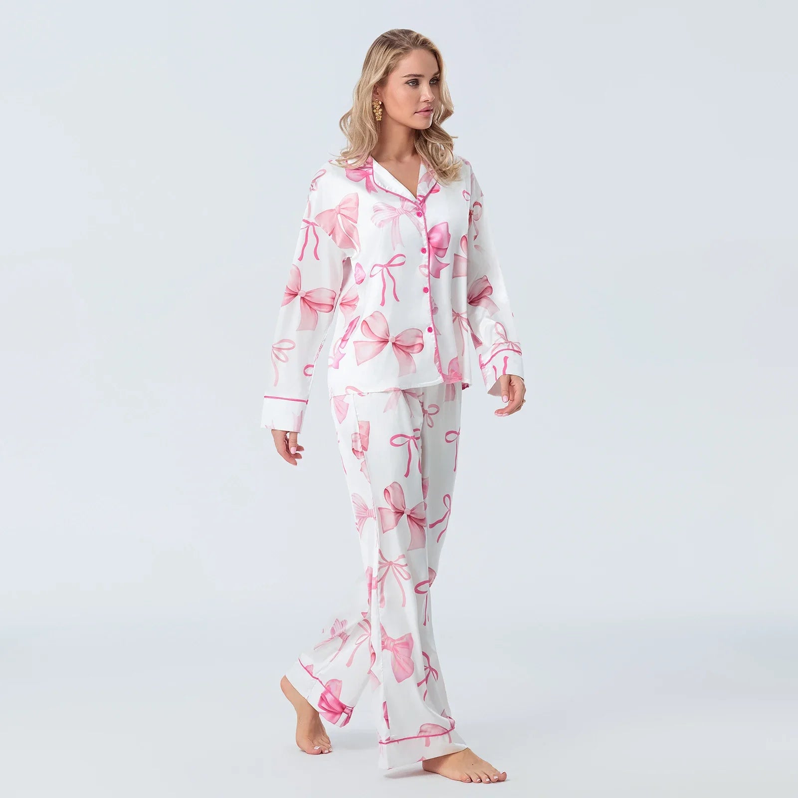 Bow-tiful Romance 2 Piece Satin Loungewear Set